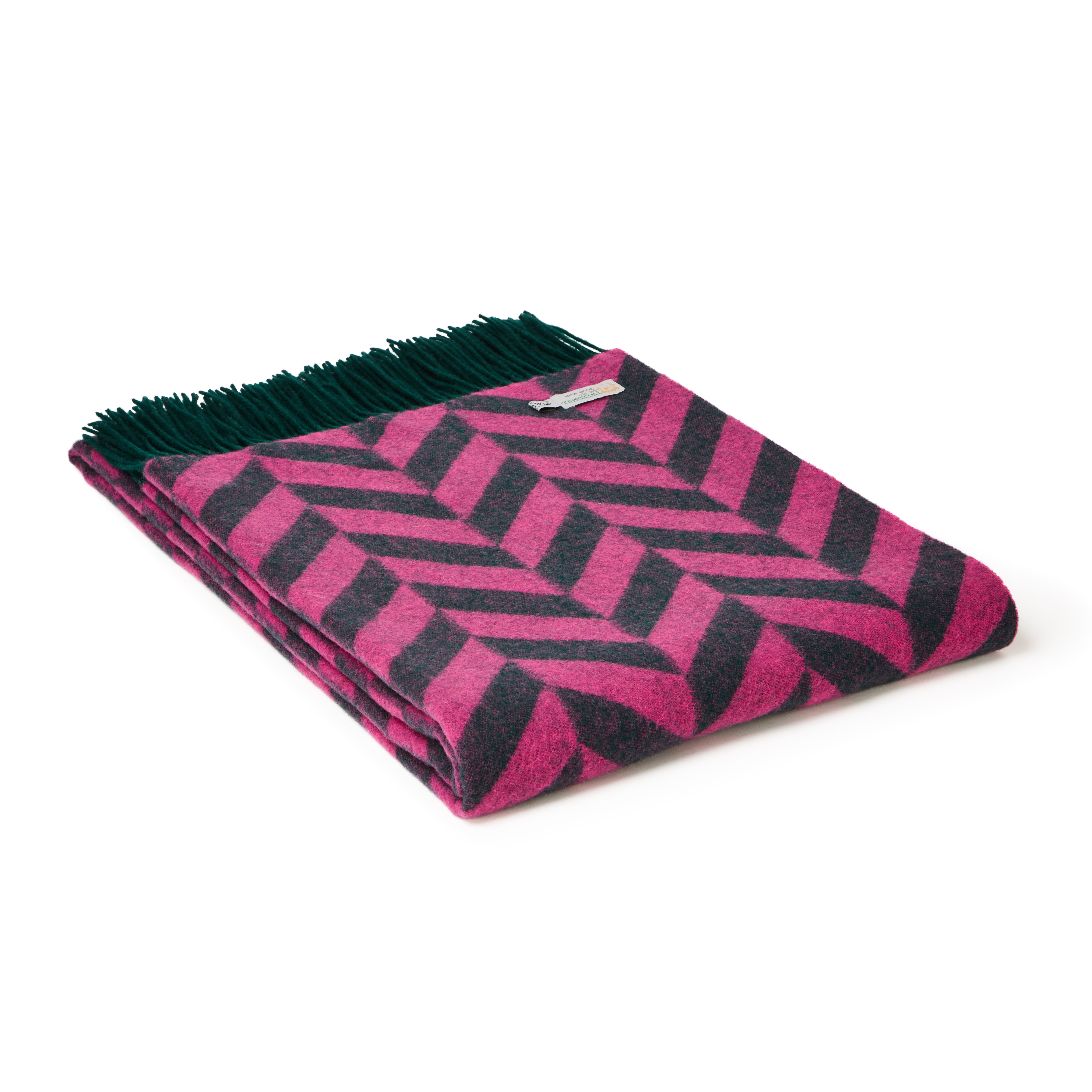 Deka z jehněčí vlny - Chunky Herringbone/Emerald & Pink