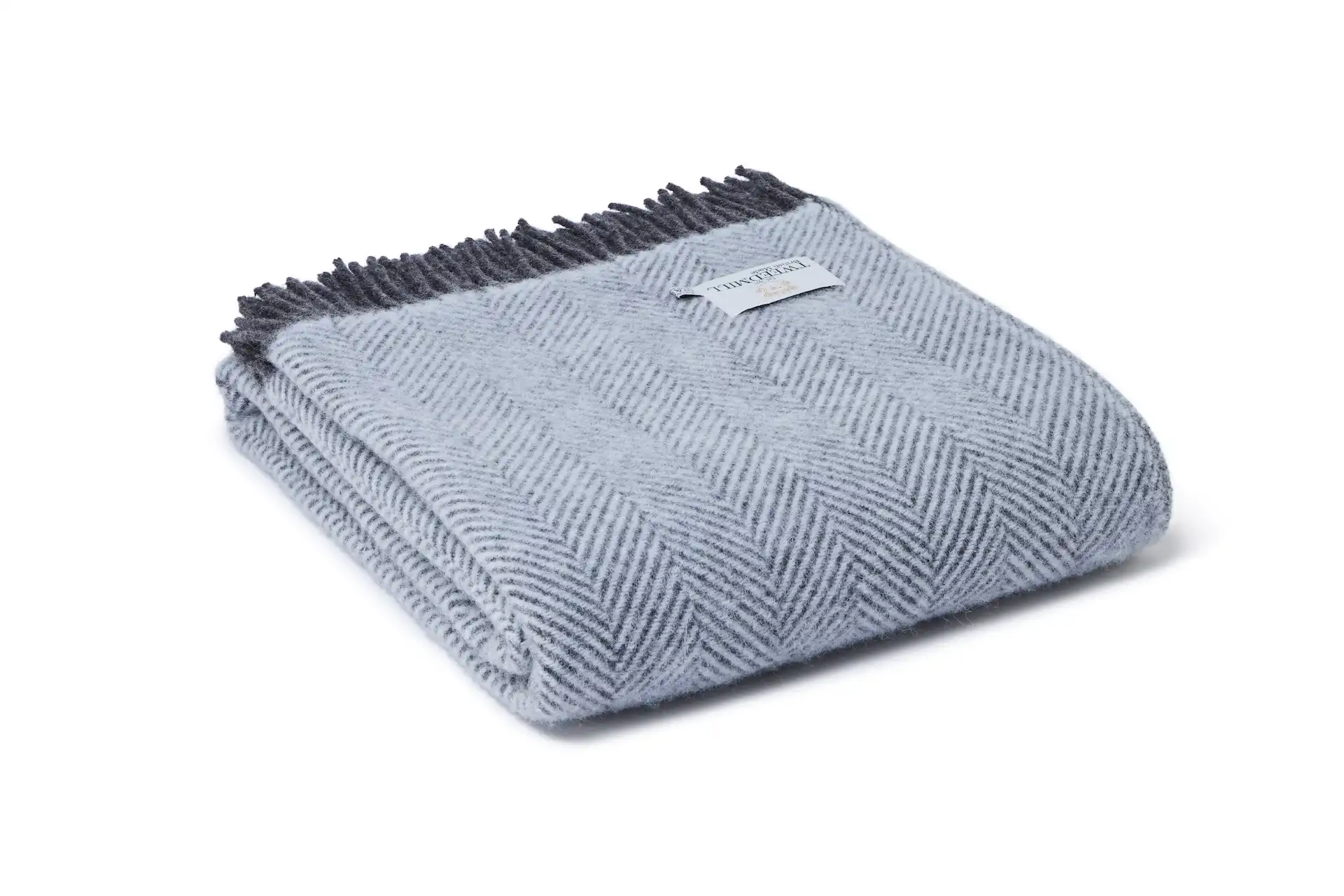 Deka z čisté vlny - Herringbone/Powder Blue & Charcoal