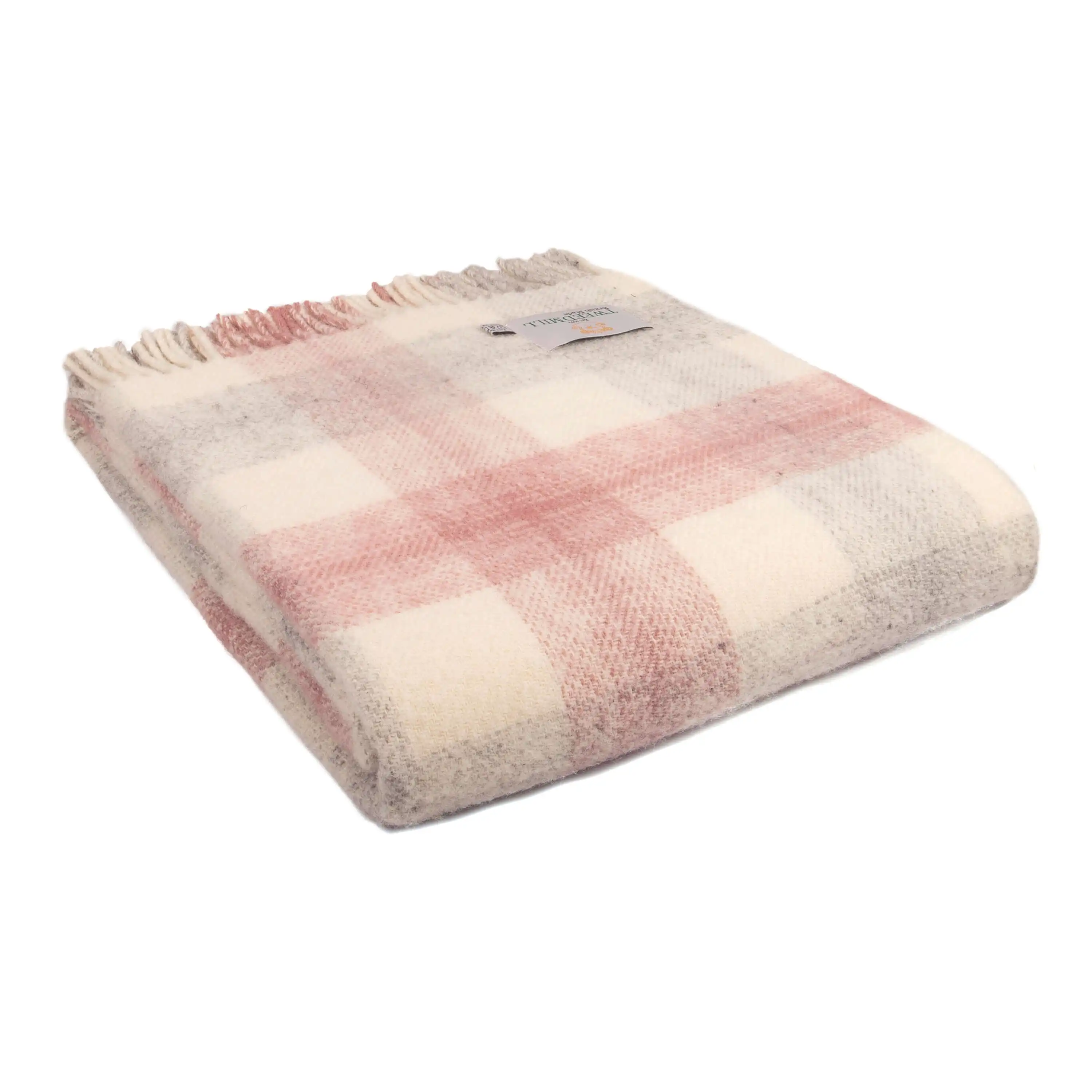 Throw from pure new wool - 70x183cms - Meadow Check/Dusky Pink