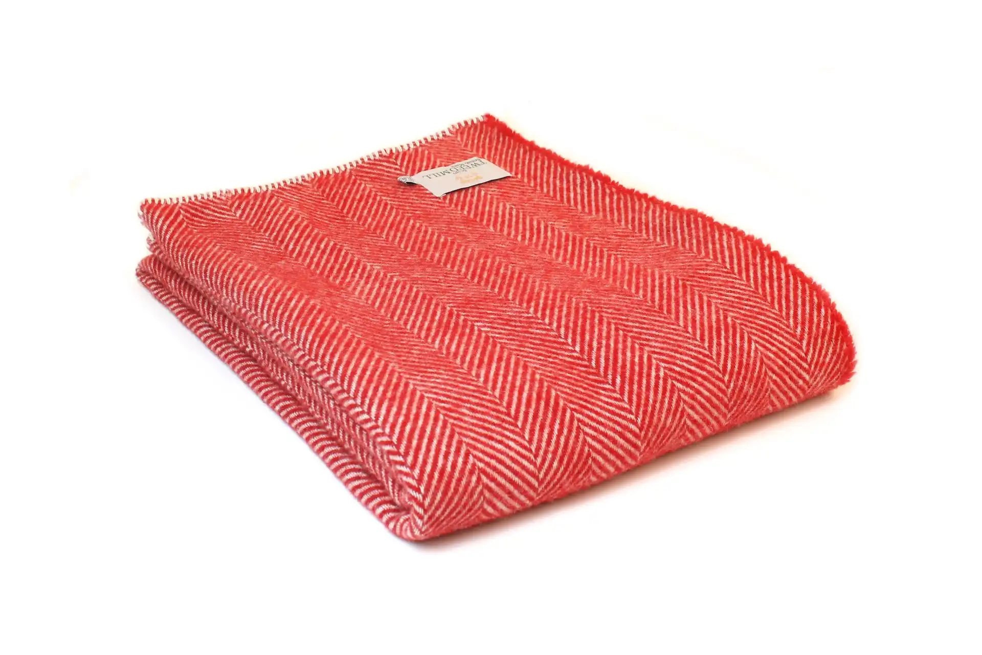 Throw from pure new wool - Stitch Edge/Fishbone Red