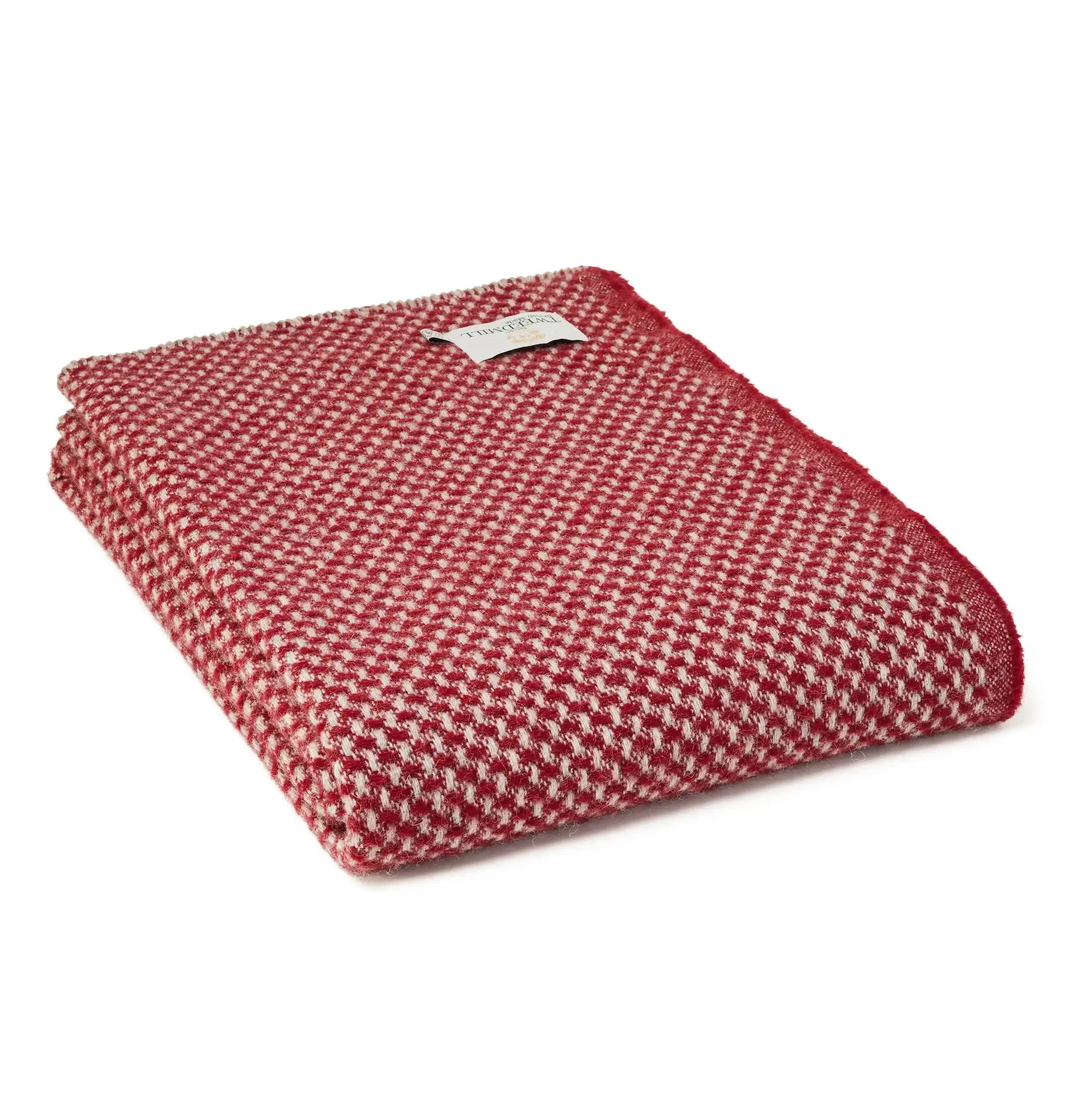 Throw from pure new wool - Twill with a Blanket Stitch Edge/Silver/ Chilli Pepper